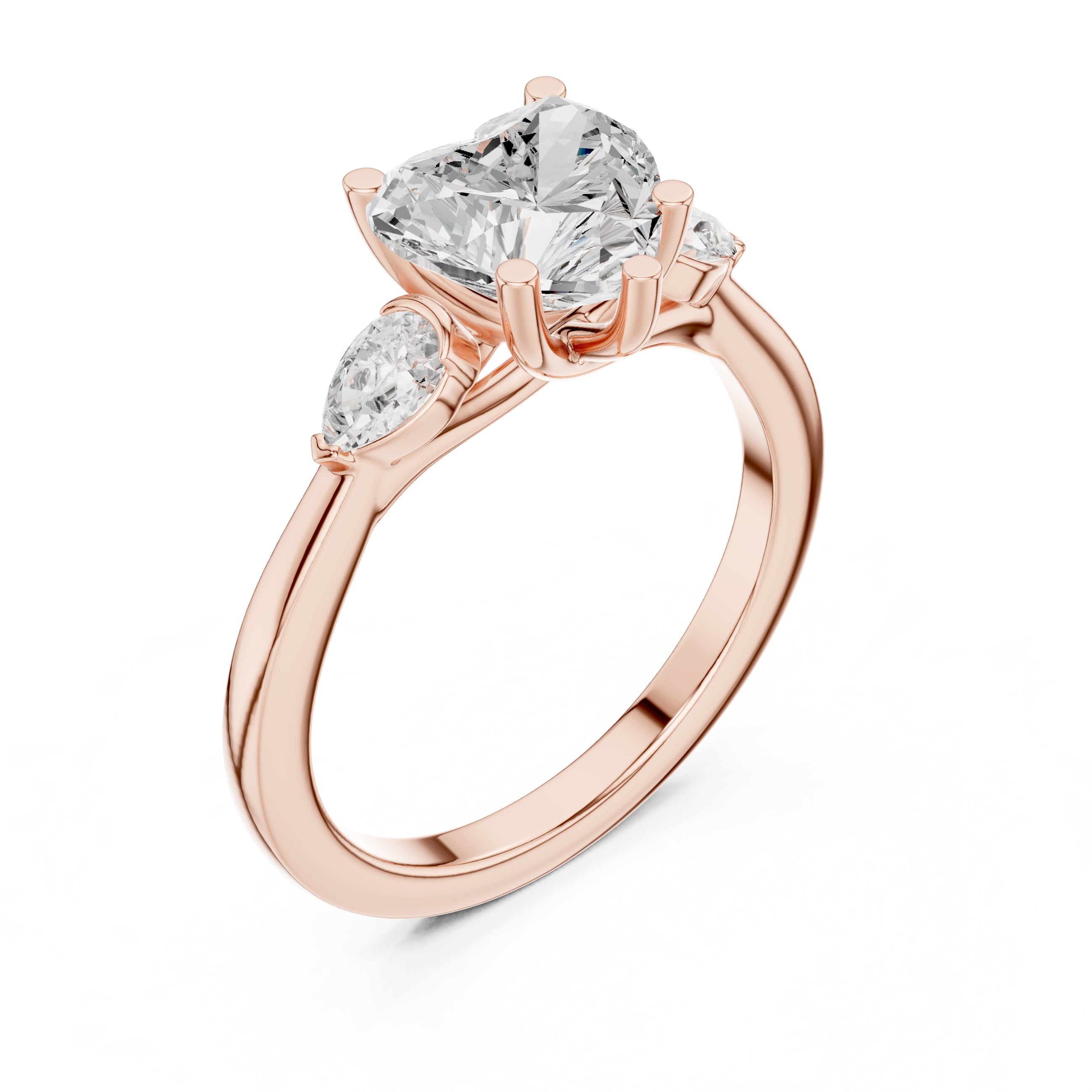 2.00 ct Heart Pear Three Stone Ring 2ct Rose Gold