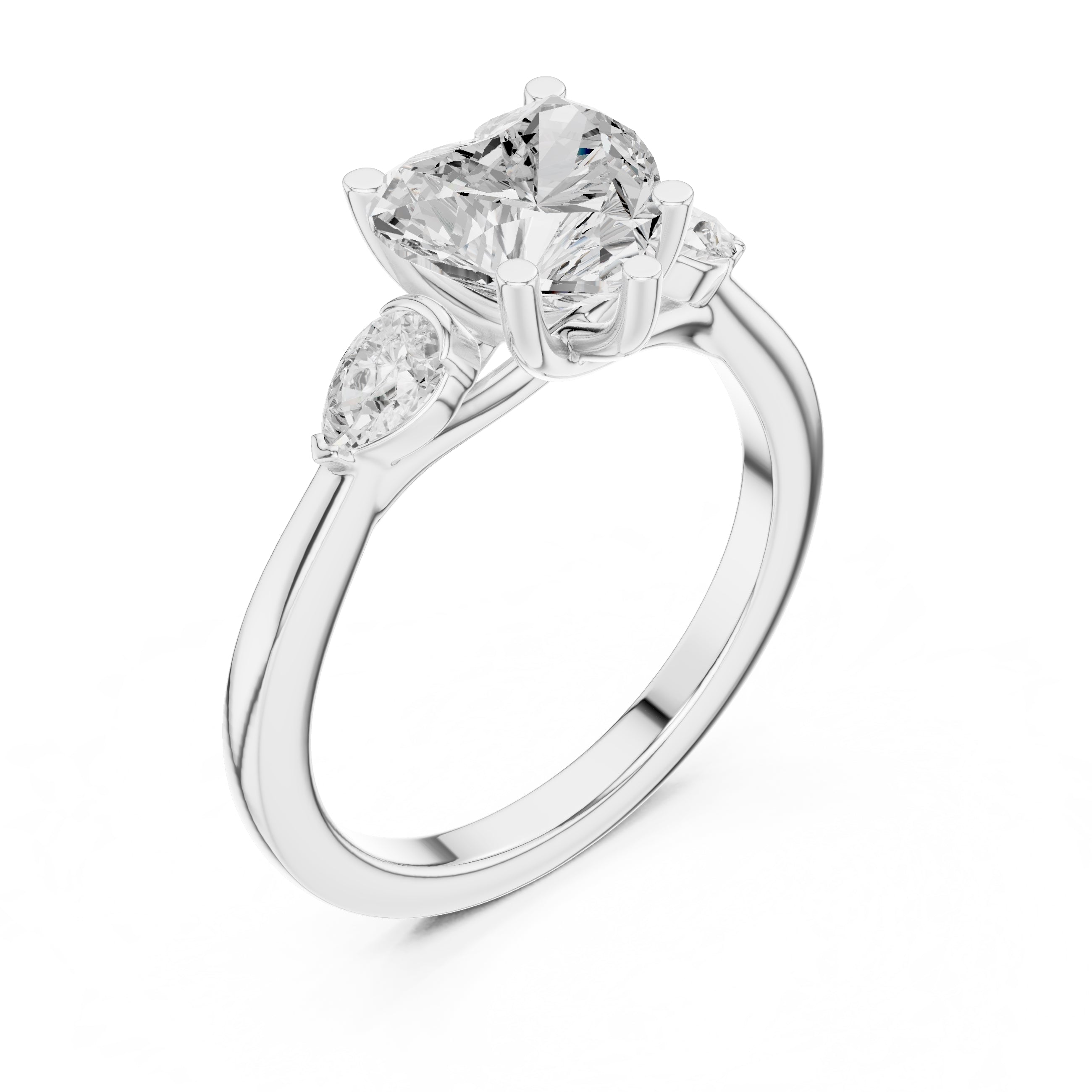 2.00 ct Heart Pear Three Stone Ring 2ct White Gold