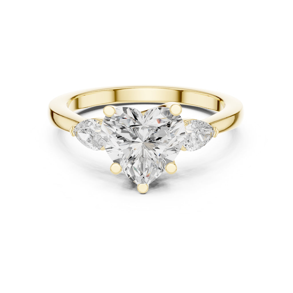 2.00 ct Heart Pear Three Stone Ring 2ct Yellow Gold