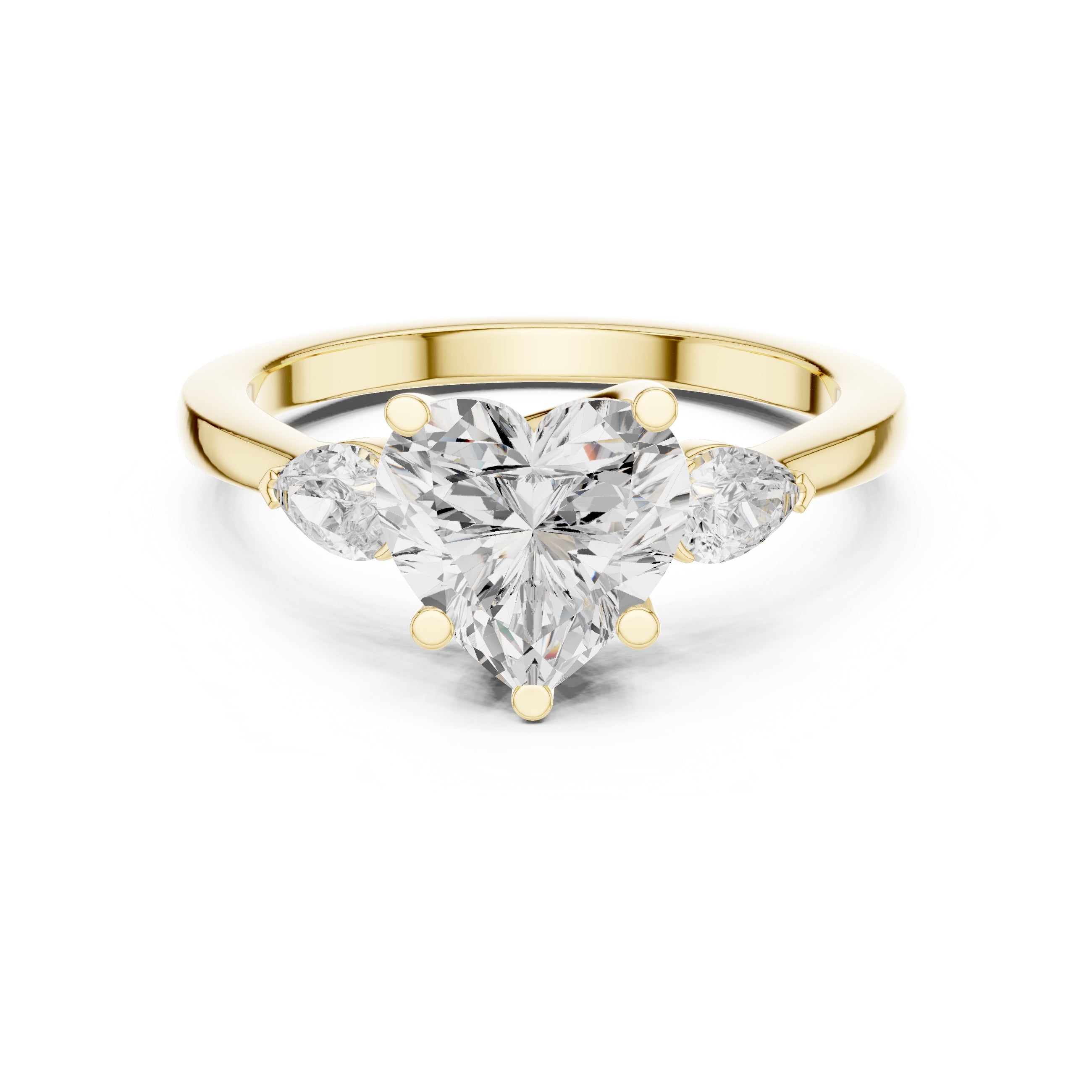 2.00 ct Heart Pear Three Stone Ring 2ct Yellow Gold