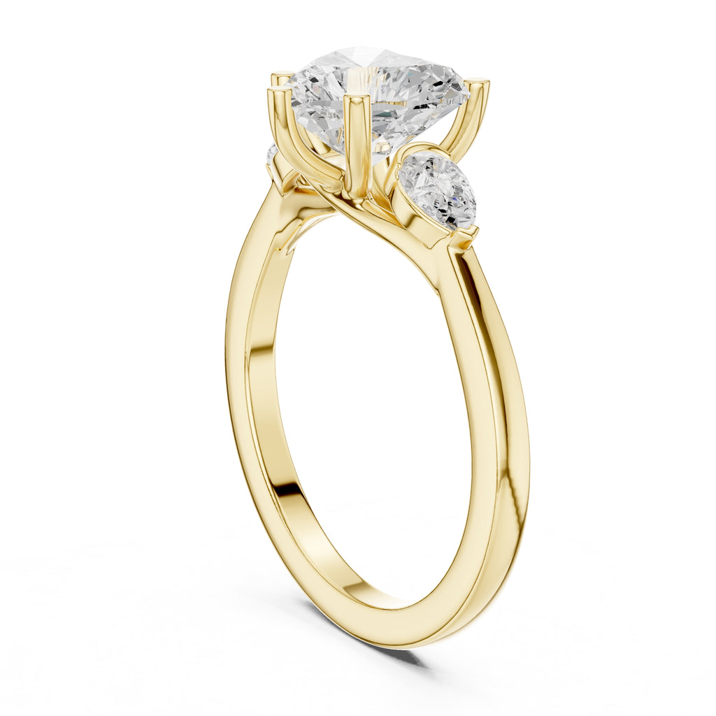 2.00 ct Heart Pear Three Stone Ring 2ct Yellow Gold