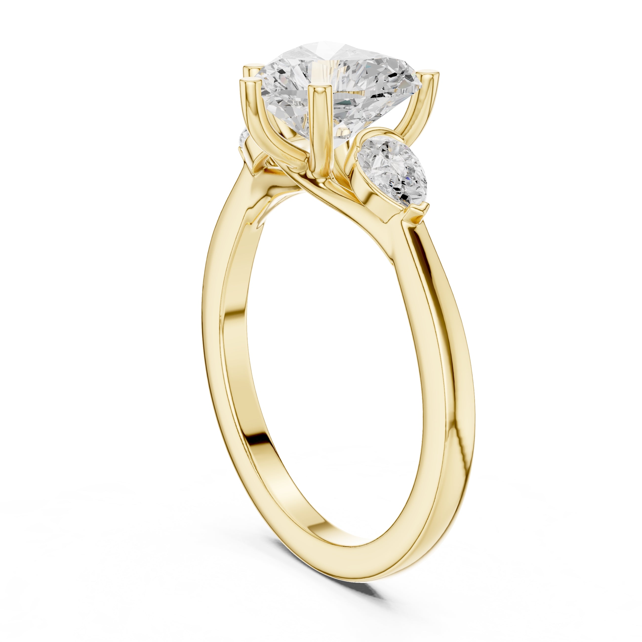 2.00 ct Heart Pear Three Stone Ring 2ct Yellow Gold