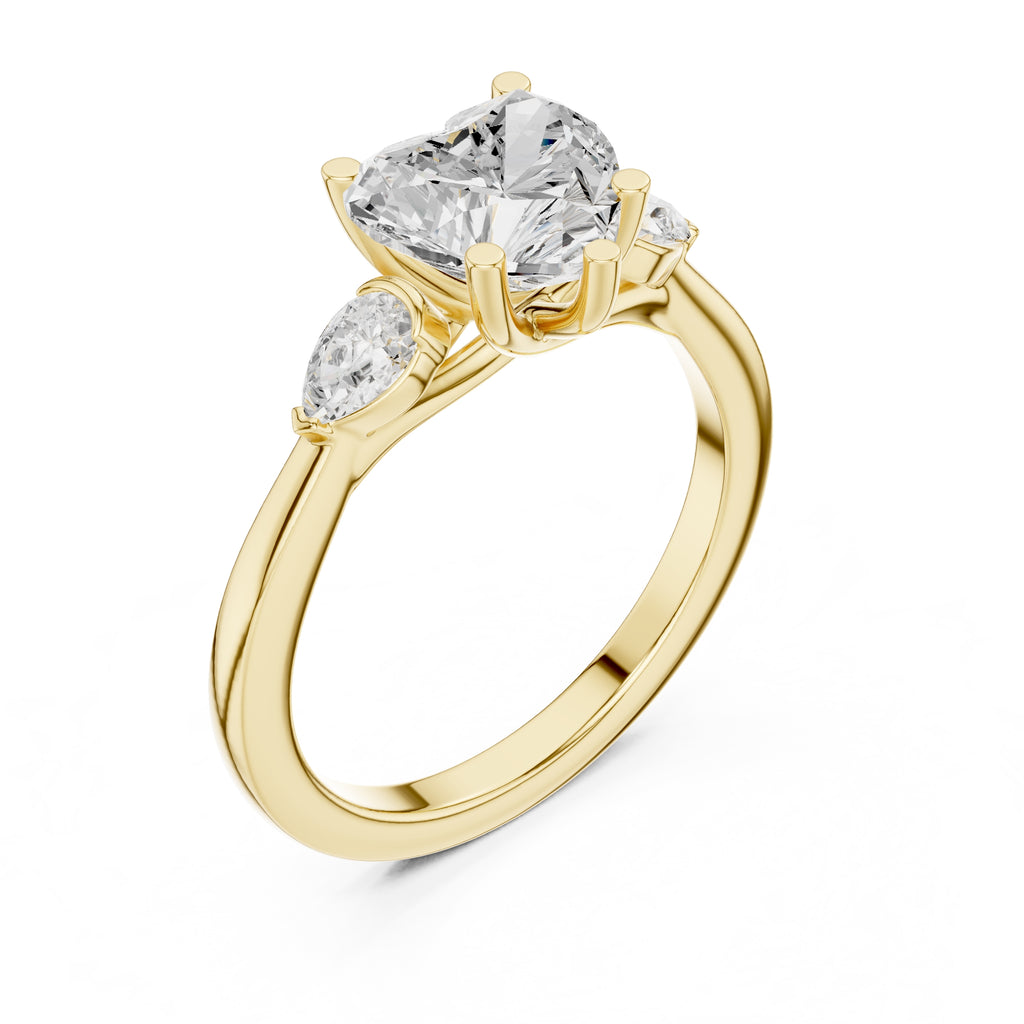 2.00 ct Heart Pear Three Stone Ring 2ct Yellow Gold