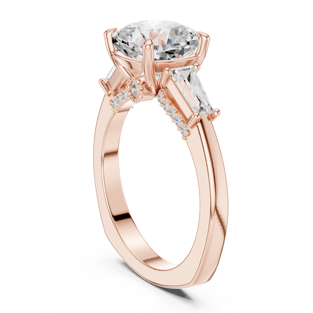 3.00 ct Cushion Baguette Three Stone Ring 3ct Rose Gold