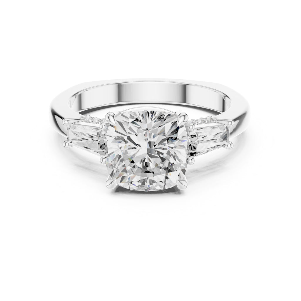 3.00 ct Cushion Baguette Three Stone Ring 3ct White Gold