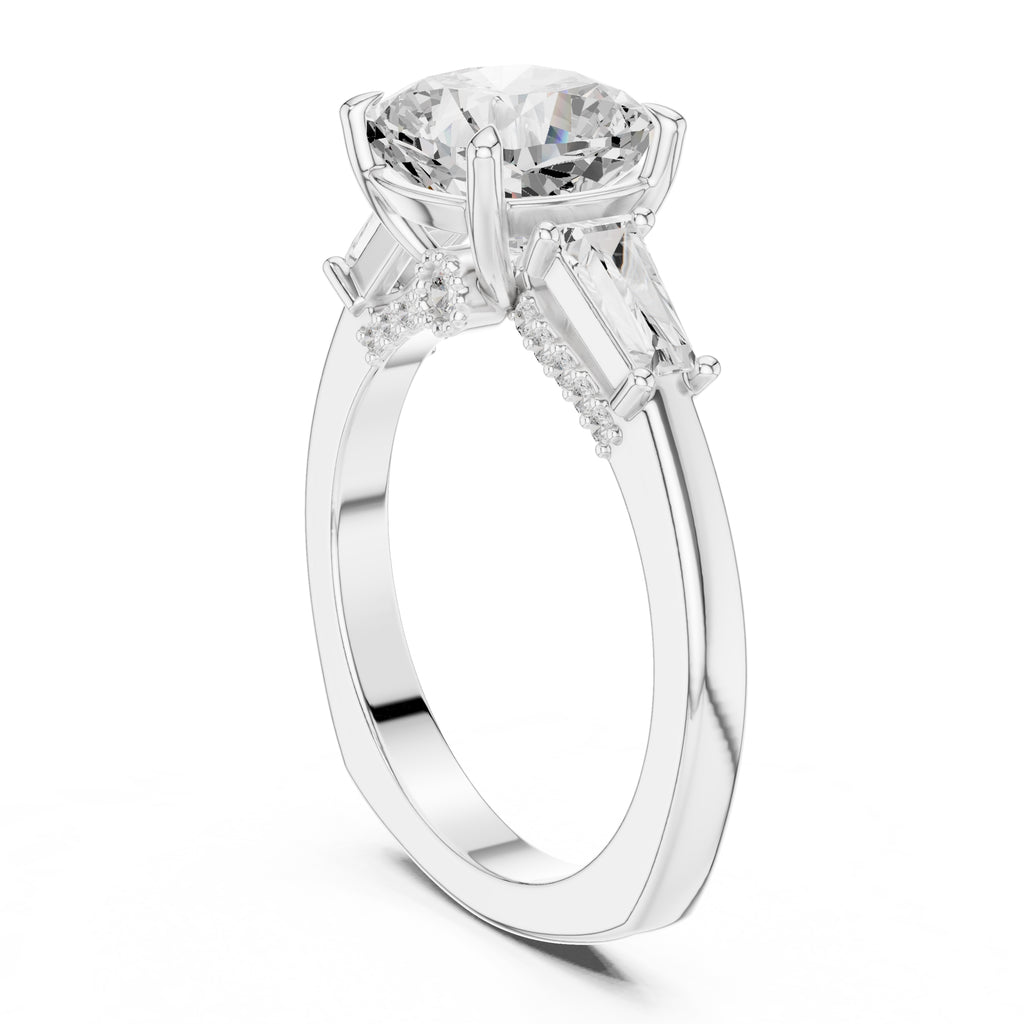 3.00 ct Cushion Baguette Three Stone Ring 3ct White Gold