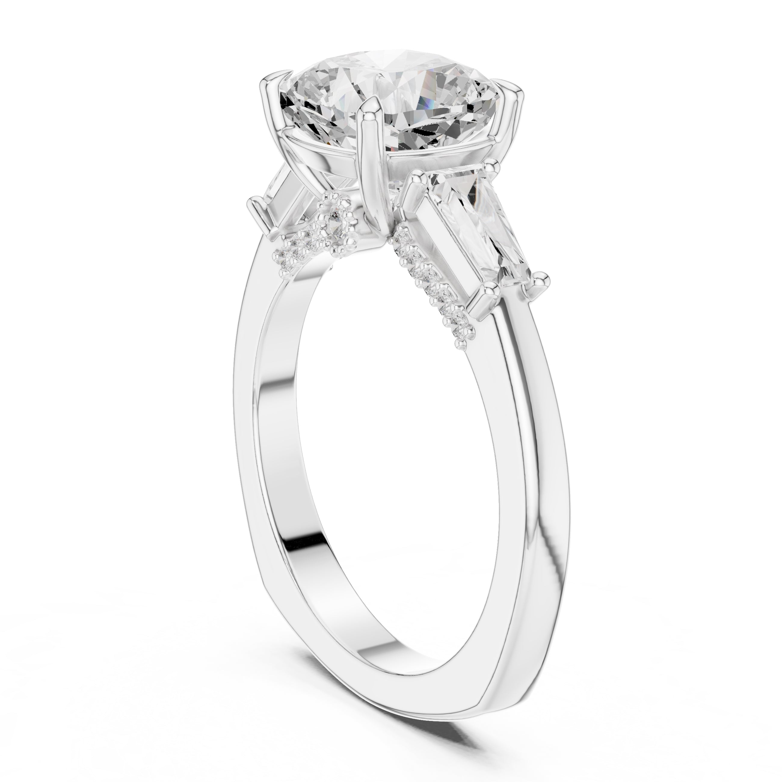 3.00 ct Cushion Baguette Three Stone Ring 3ct White Gold