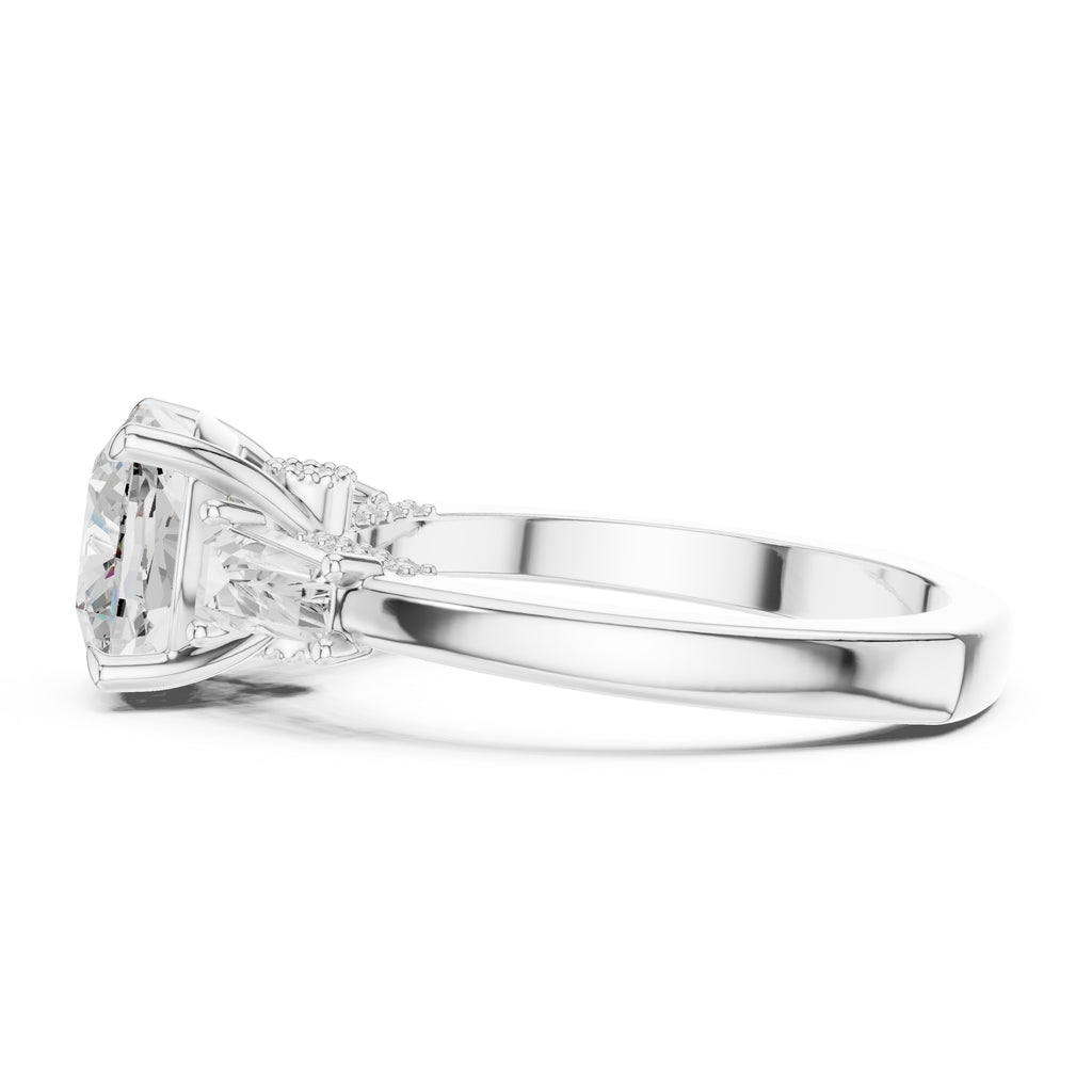 3.00 ct Cushion Baguette Three Stone Ring 3ct White Gold