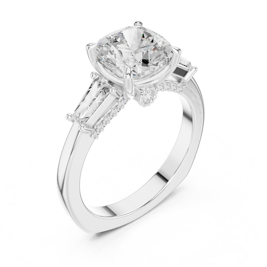 3.00 ct Cushion Baguette Three Stone Ring 3ct White Gold