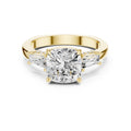 3.00 ct Cushion Baguette Three Stone Ring 3ct Yellow Gold