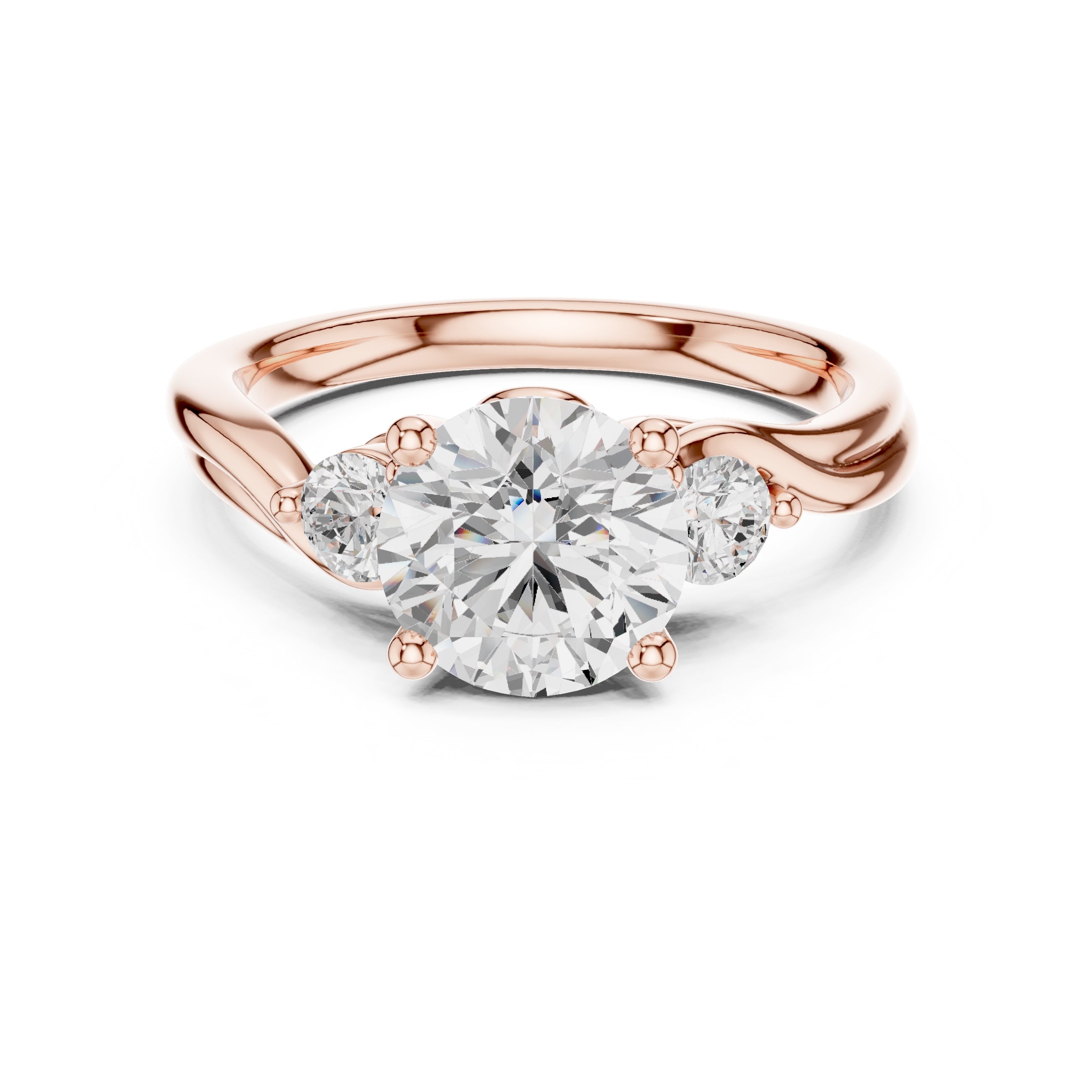 2.00 ct Round Bypass Three Stone Ring 2ct Rose Gold