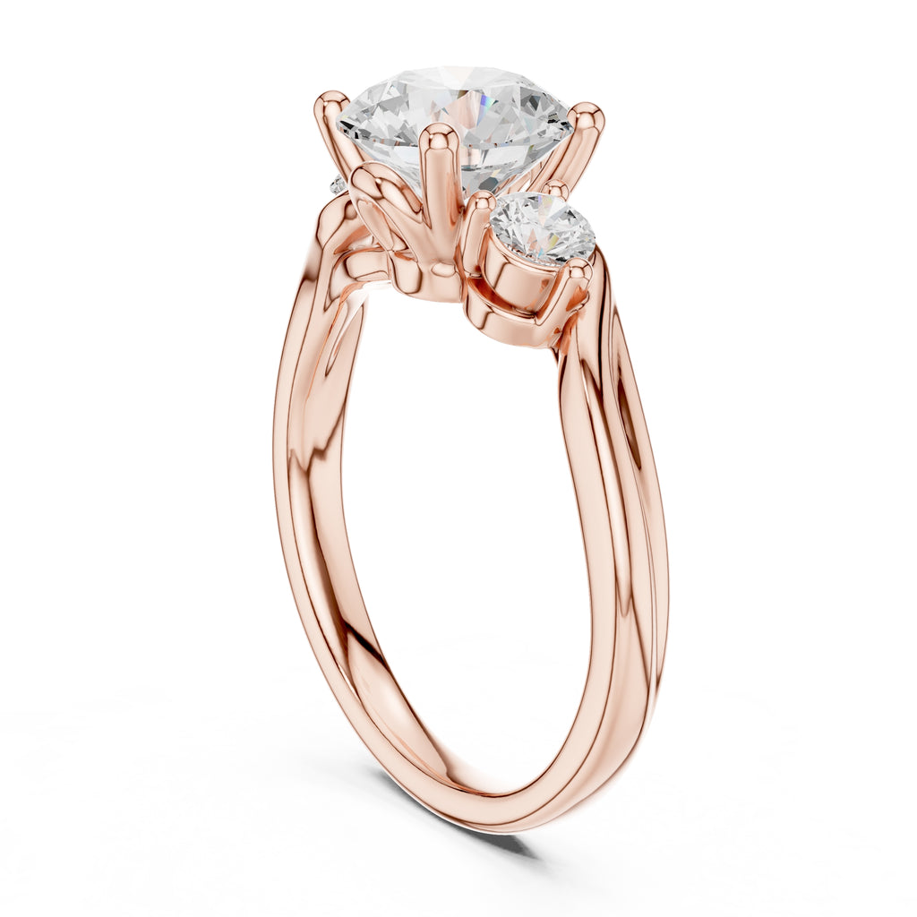 2.00 ct Round Bypass Three Stone Ring 2ct Rose Gold