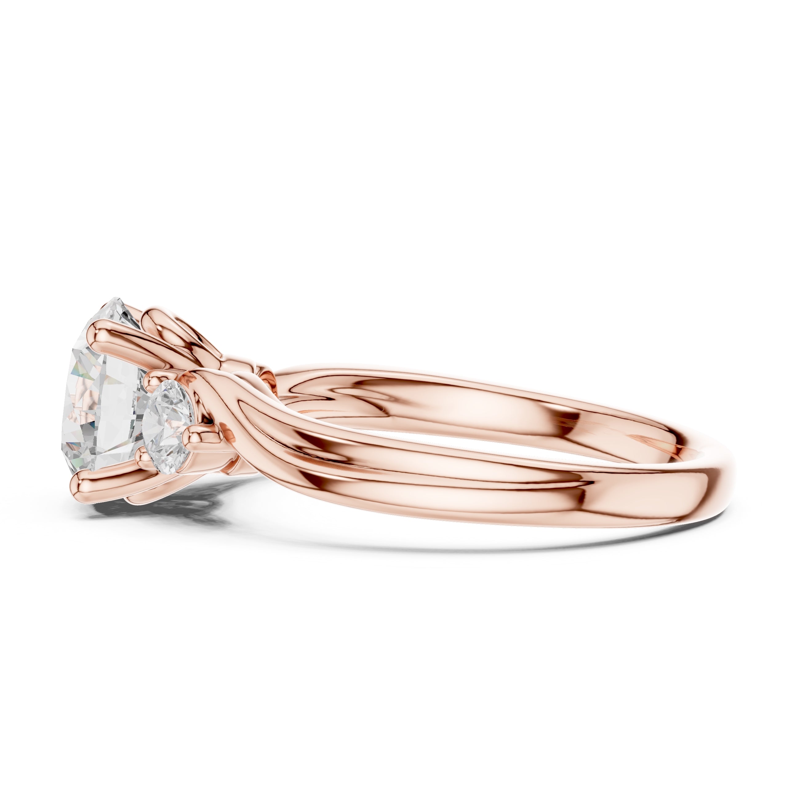 2.00 ct Round Bypass Three Stone Ring 2ct Rose Gold