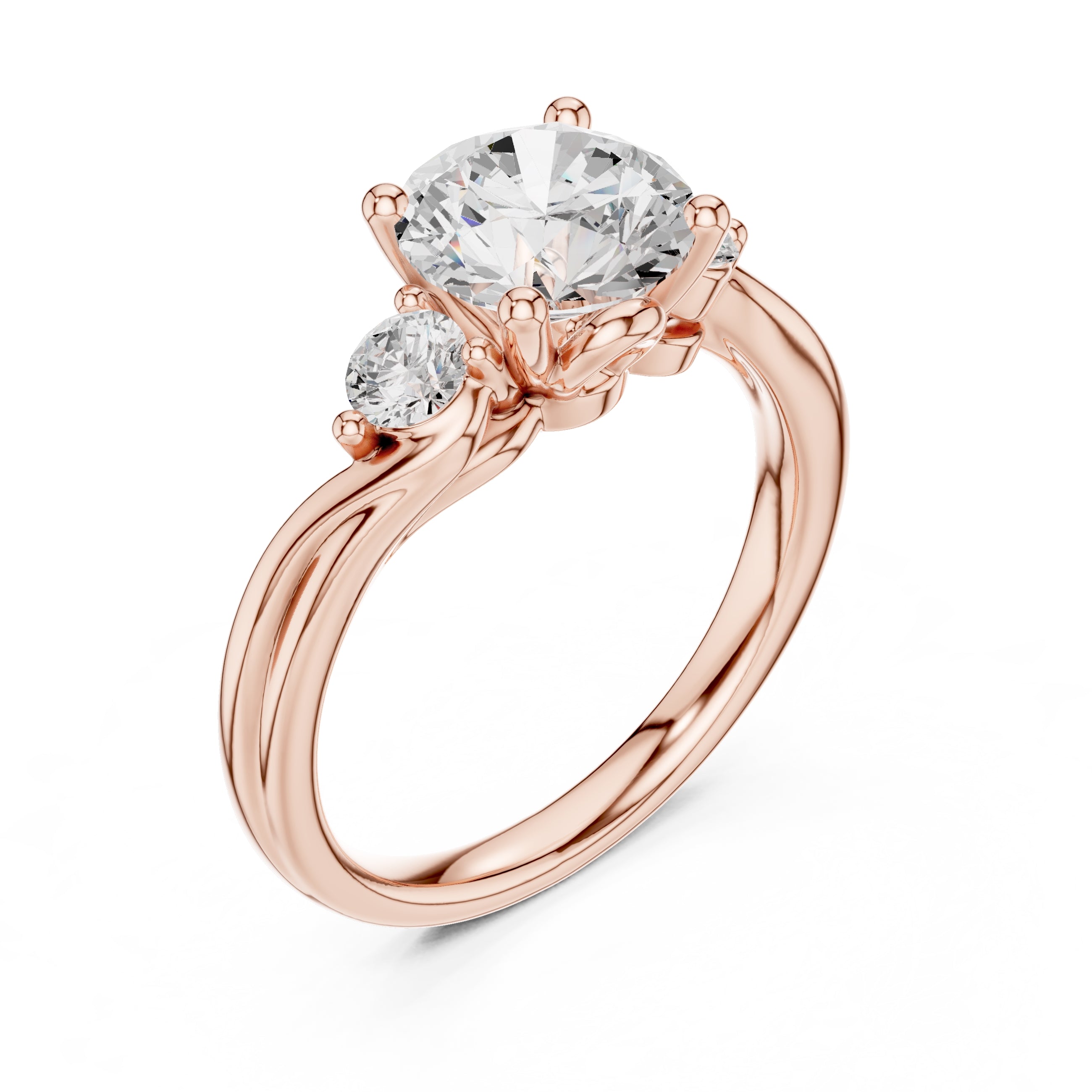 2.00 ct Round Bypass Three Stone Ring 2ct Rose Gold