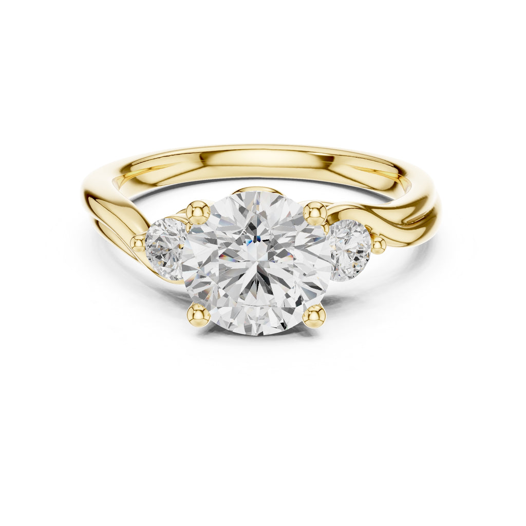2.00 ct Round Bypass Three Stone Ring 2ct Yellow Gold