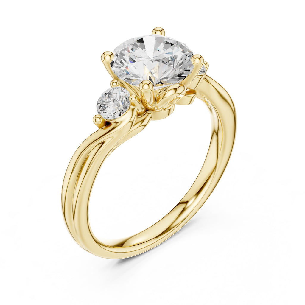 2.00 ct Round Bypass Three Stone Ring 2ct Yellow Gold