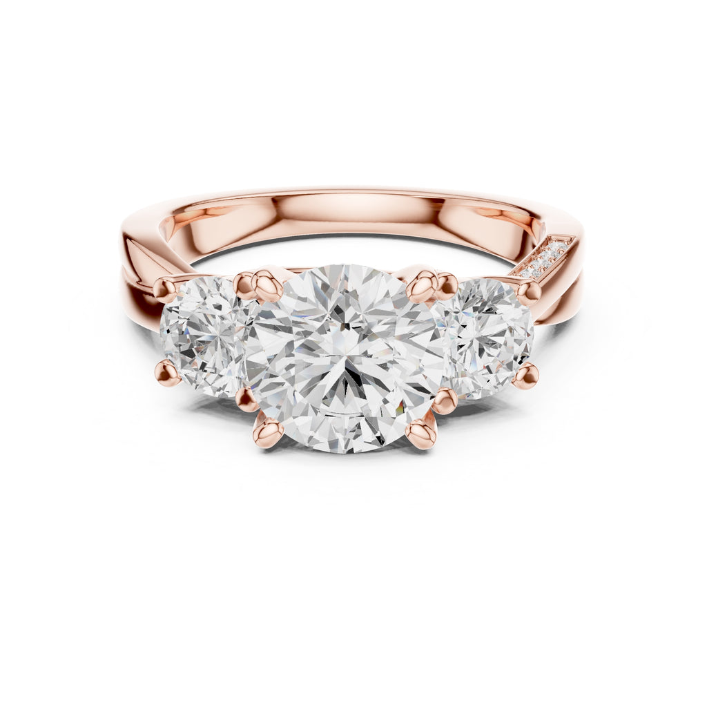 2.00 ct Round Three Stone Ring 2ct Rose Gold