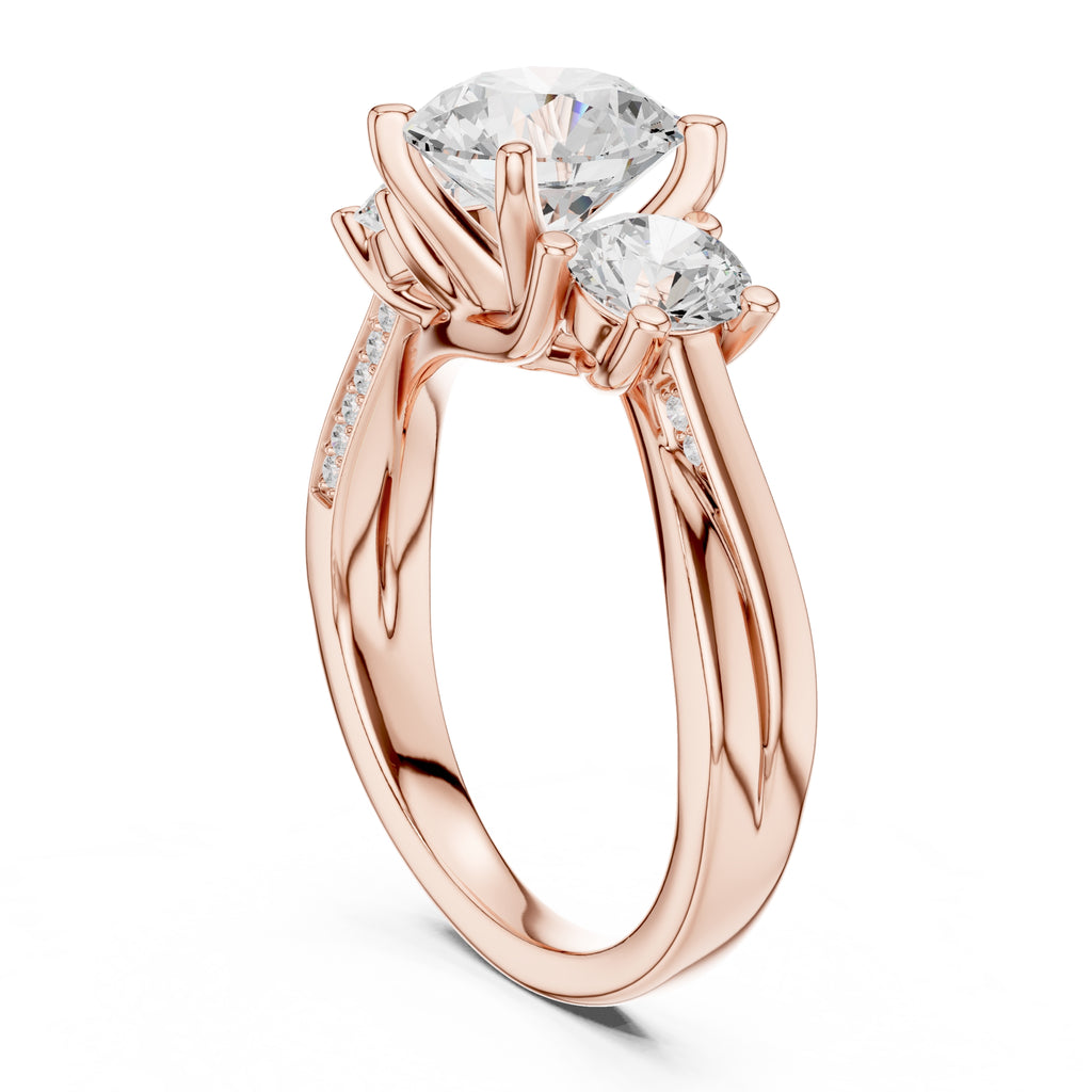 2.00 ct Round Three Stone Ring 2ct Rose Gold