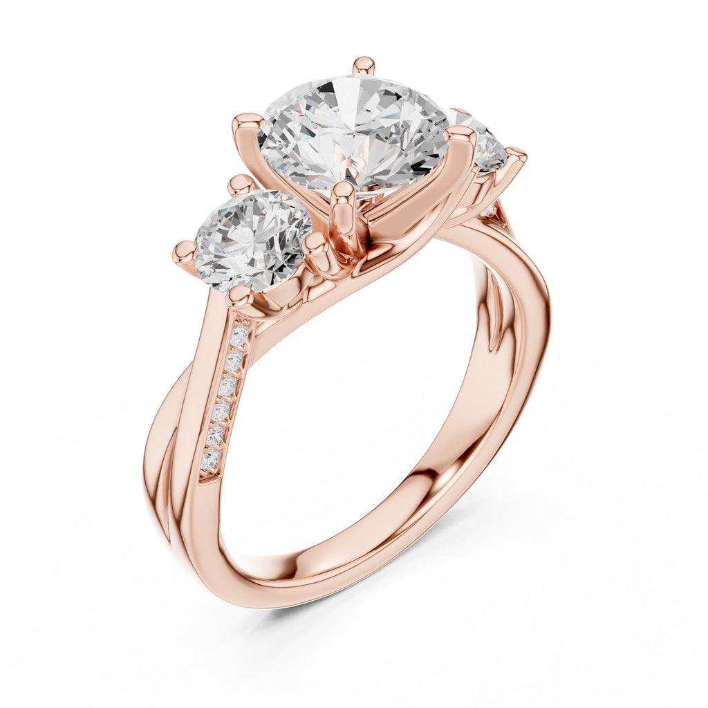 2.00 ct Round Three Stone Ring 2ct Rose Gold