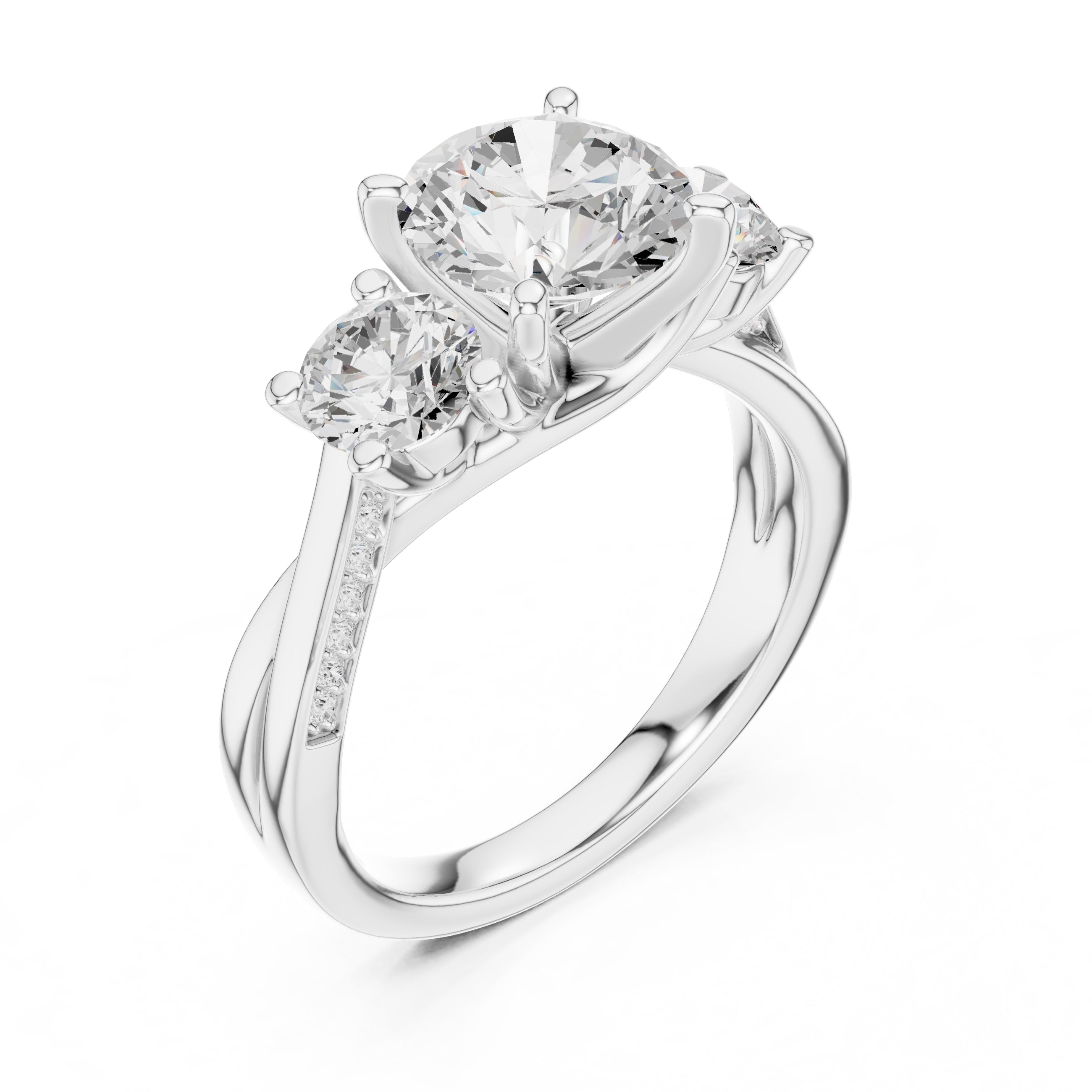 2.00 ct Round Three Stone Ring 2ct White Gold