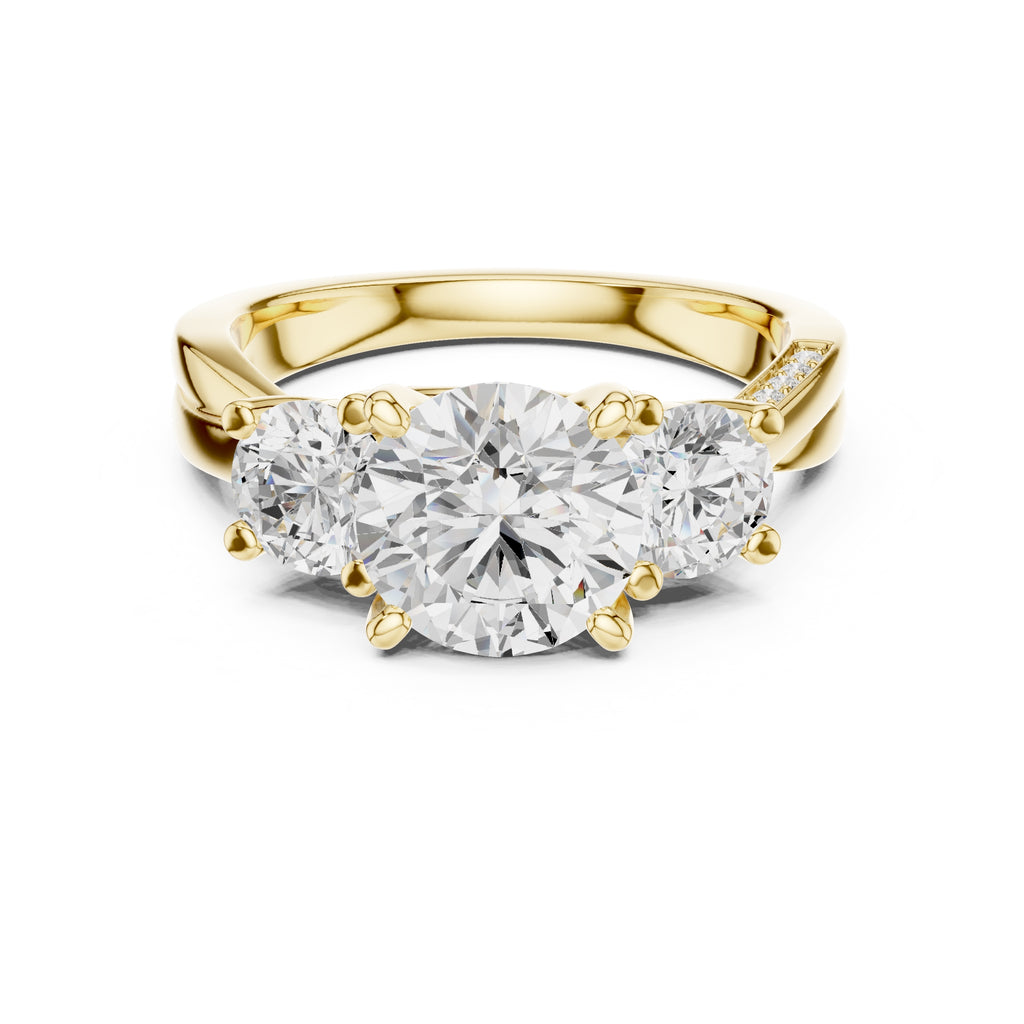 2.00 ct Round Three Stone Ring 2ct Yellow Gold