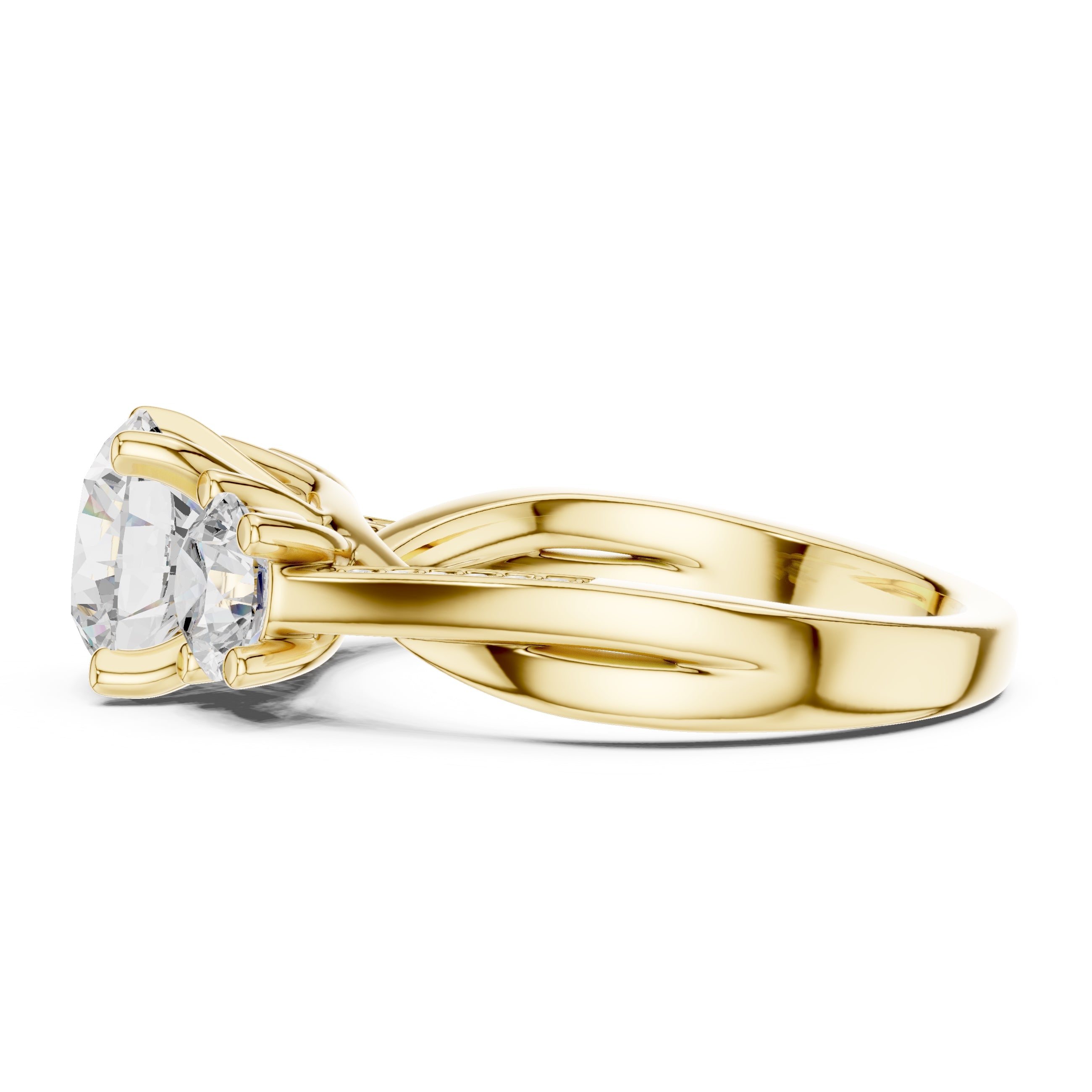 2.00 ct Round Three Stone Ring 2ct Yellow Gold
