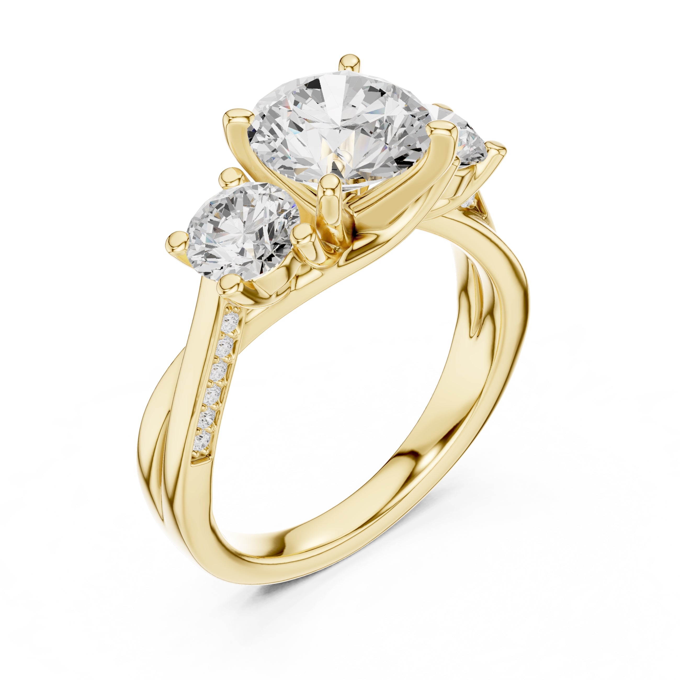 2.00 ct Round Three Stone Ring 2ct Yellow Gold