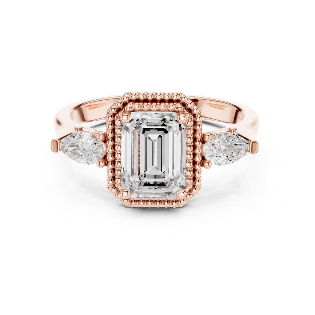 1.31 ct Emerald Cut Pear Halo Ring 1.31ct Rose Gold