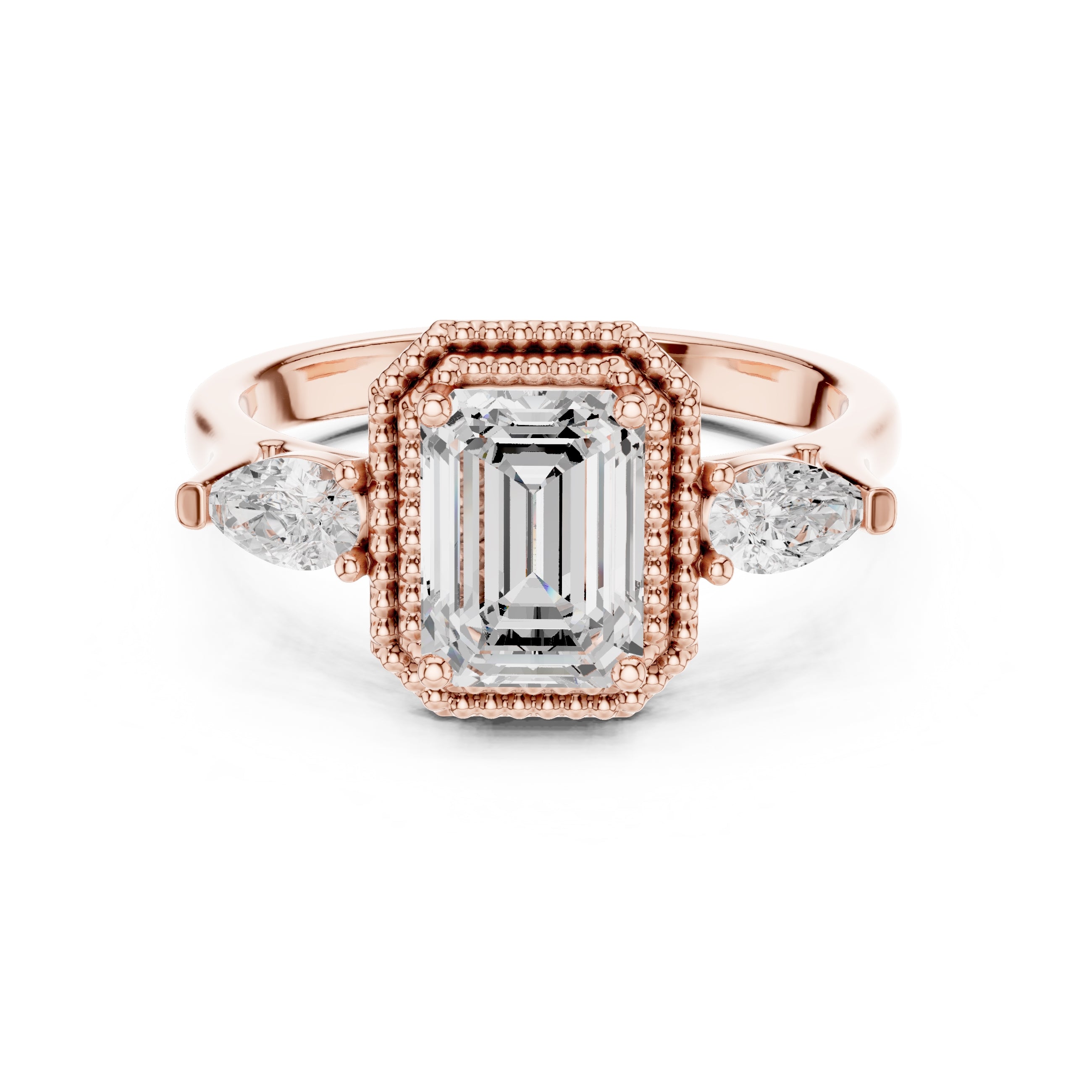1.31 ct Emerald Cut Pear Halo Ring 1.31ct Rose Gold