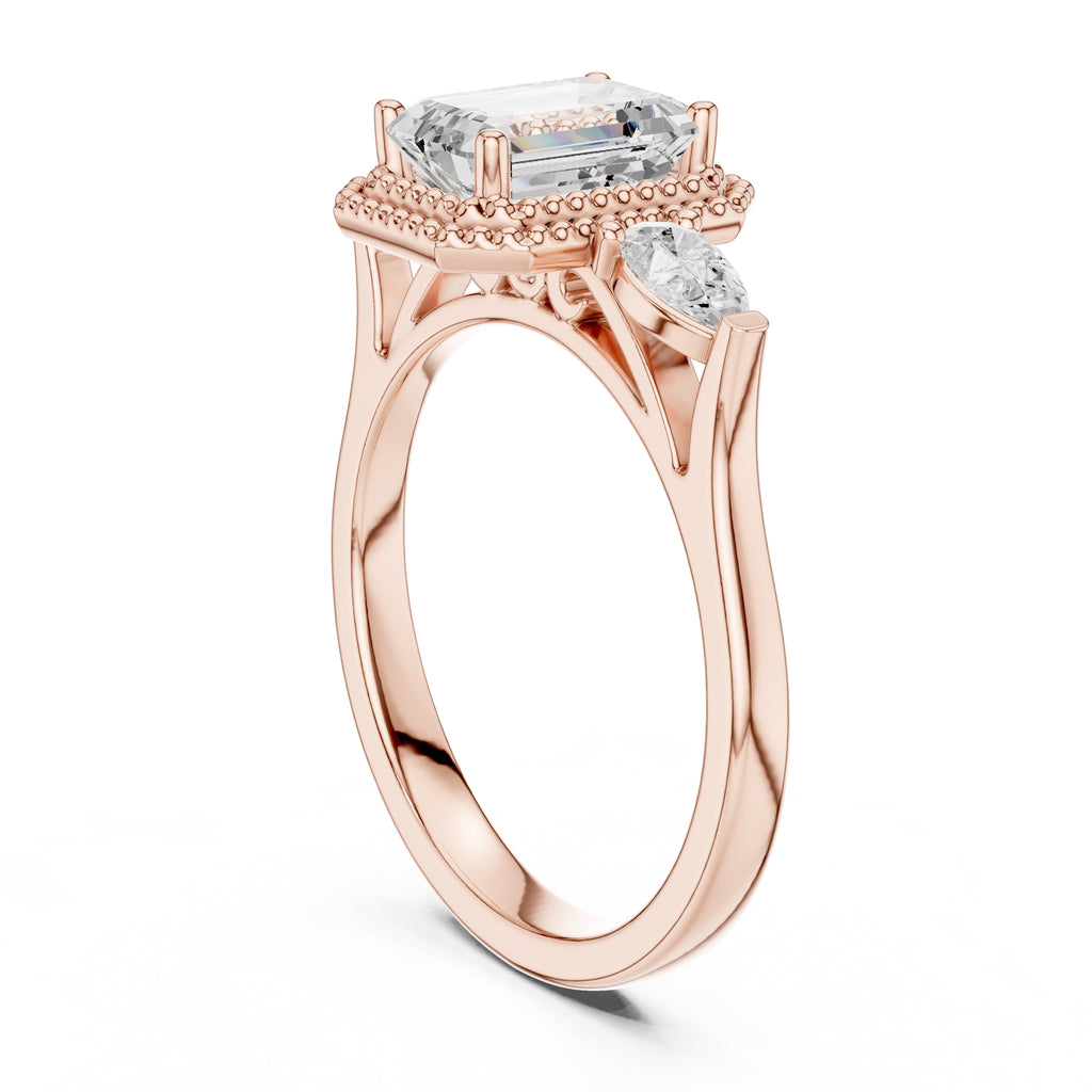 1.31 ct Emerald Cut Pear Halo Ring 1.31ct Rose Gold