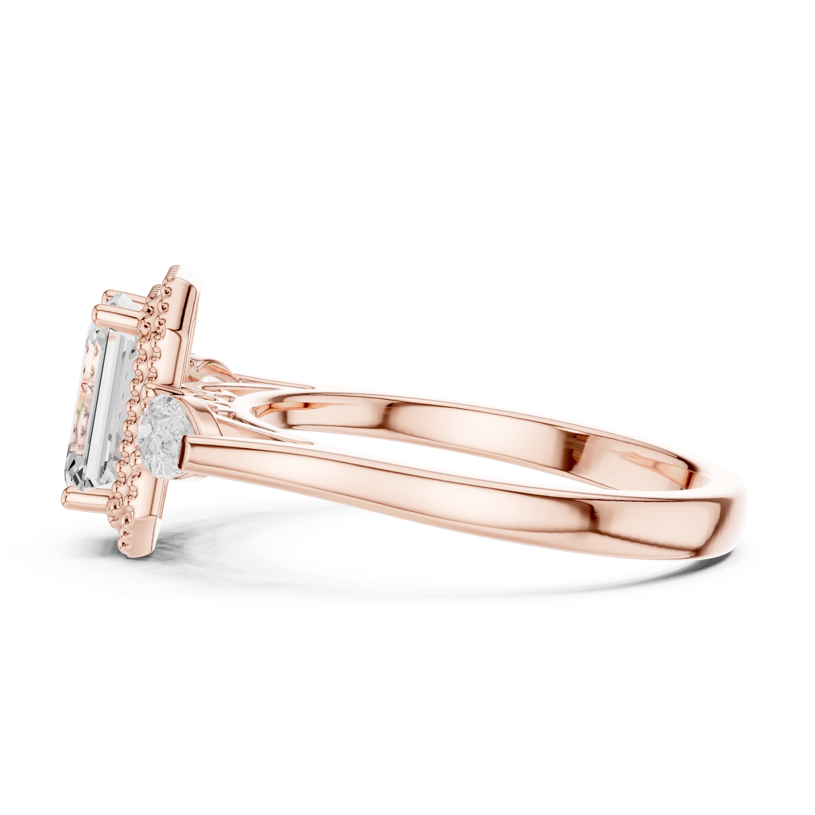 1.31 ct Emerald Cut Pear Halo Ring 1.31ct Rose Gold