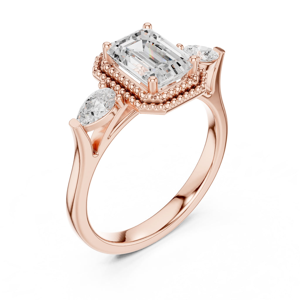 1.31 ct Emerald Cut Pear Halo Ring 1.31ct Rose Gold