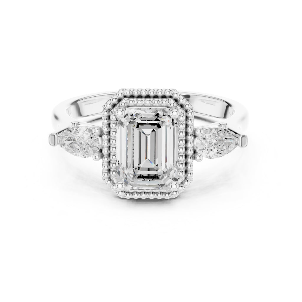 1.31 ct Emerald Cut Pear Halo Ring 1.31ct White Gold