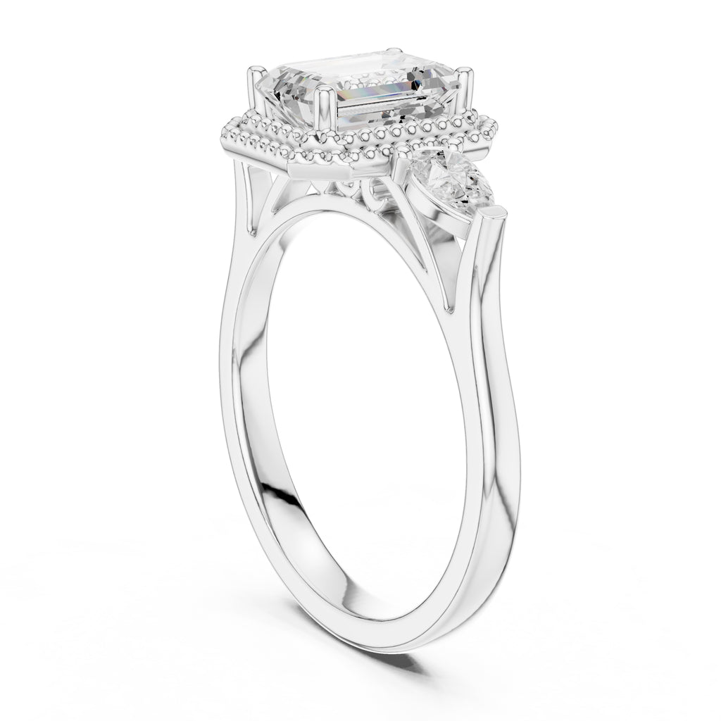 1.31 ct Emerald Cut Pear Halo Ring 1.31ct White Gold