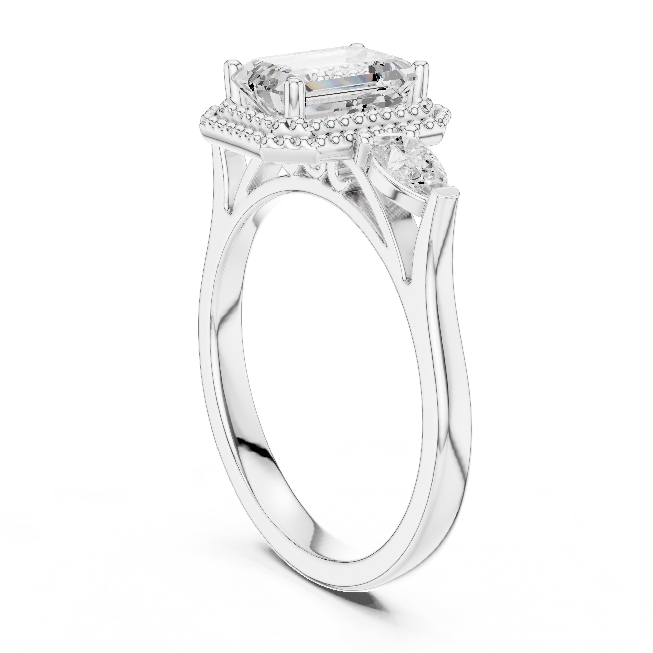 1.31 ct Emerald Cut Pear Halo Ring 1.31ct White Gold