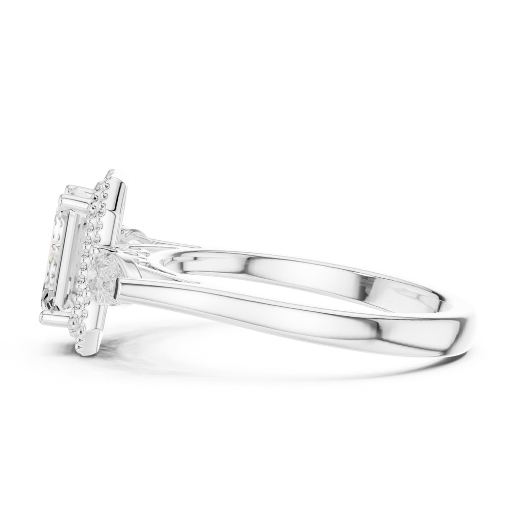 1.31 ct Emerald Cut Pear Halo Ring 1.31ct White Gold