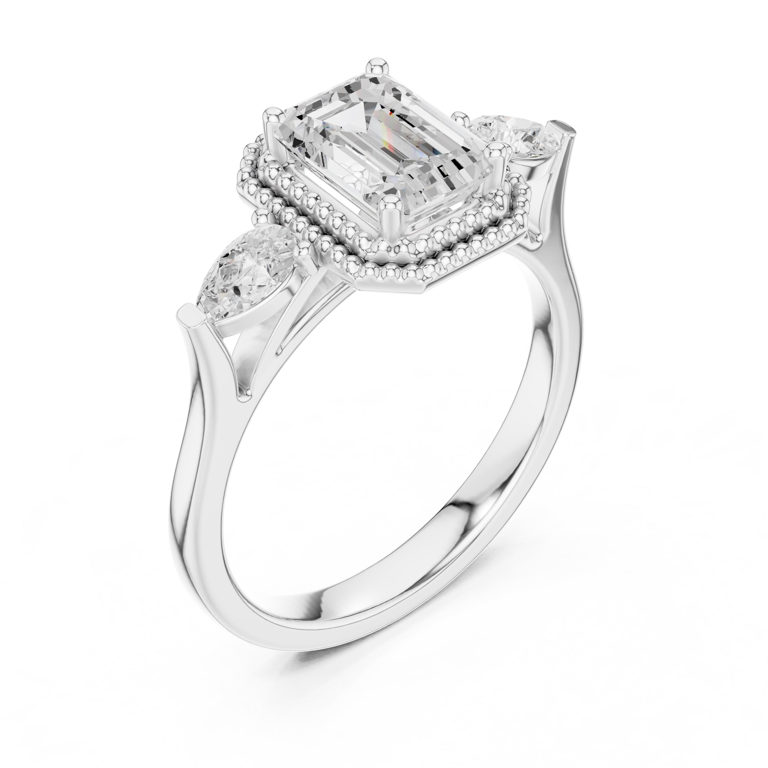 1.31 ct Emerald Cut Pear Halo Ring 1.31ct White Gold