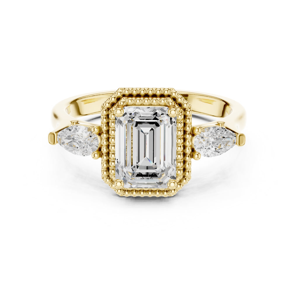 1.31 ct Emerald Cut Pear Halo Ring 1.31ct Yellow Gold