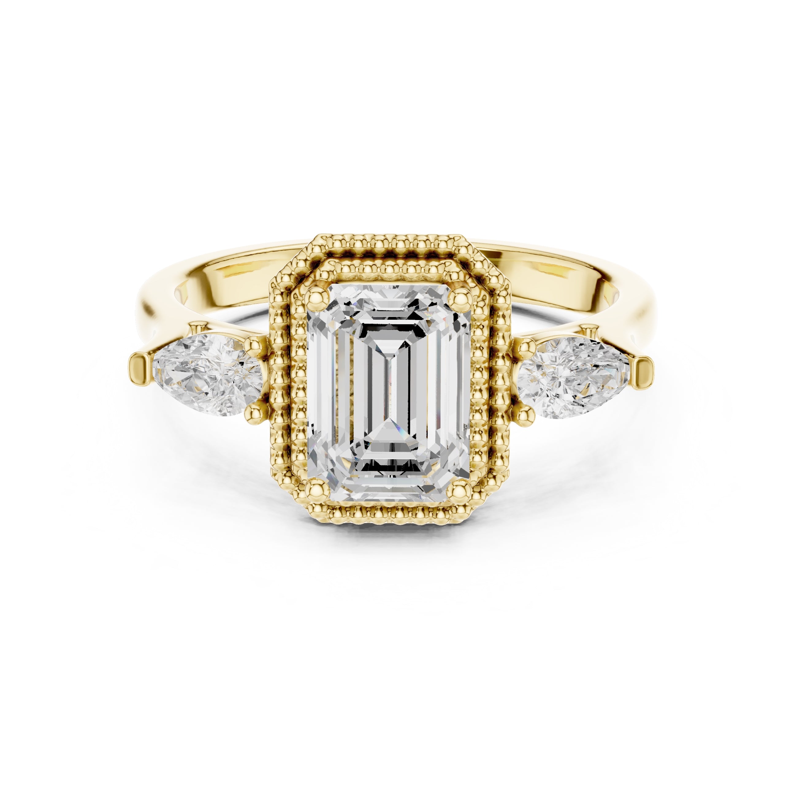 1.31 ct Emerald Cut Pear Halo Ring 1.31ct Yellow Gold