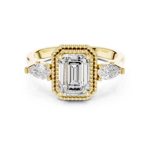 1.31 ct Emerald Cut Pear Halo Ring 1.31ct Yellow Gold