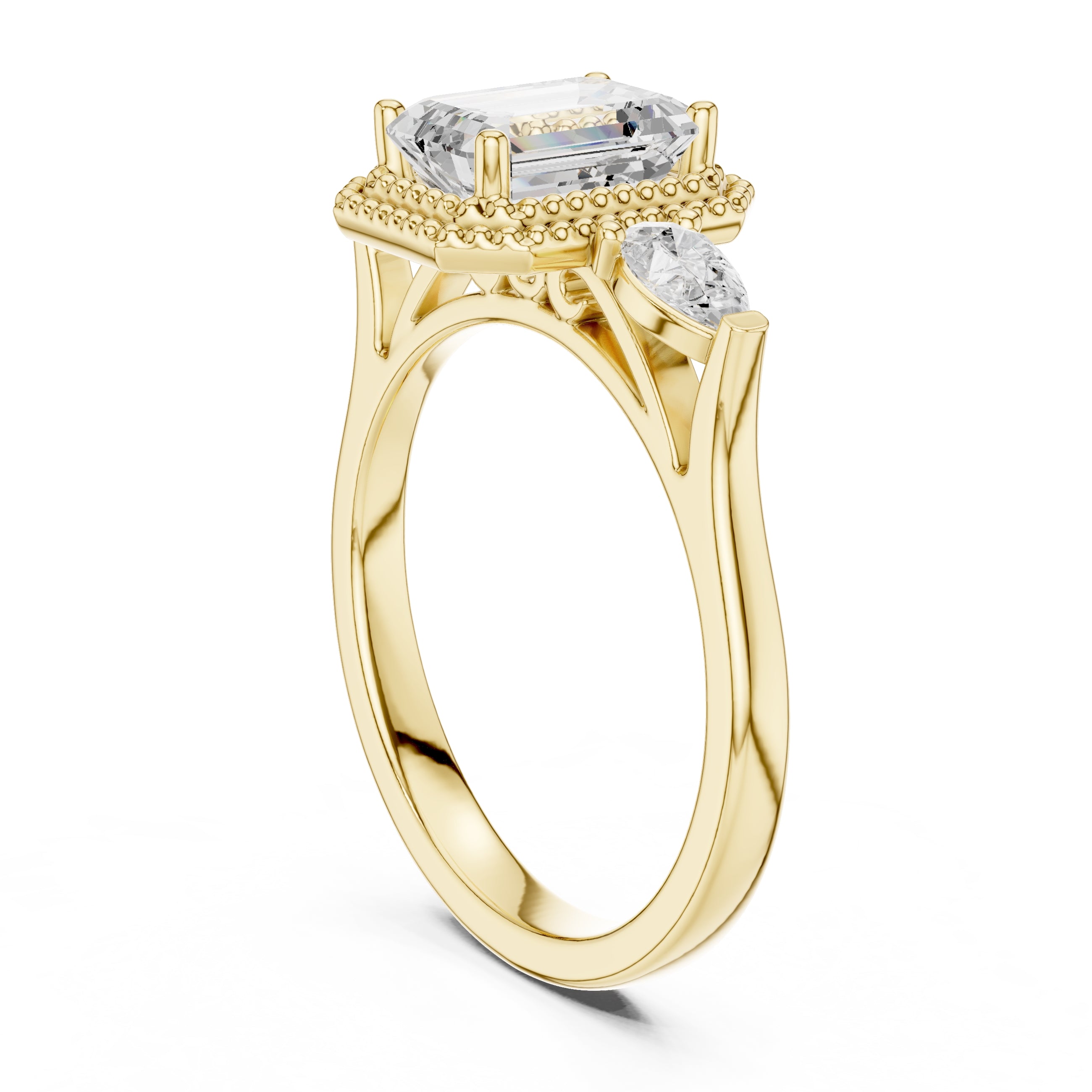 1.31 ct Emerald Cut Pear Halo Ring 1.31ct Yellow Gold