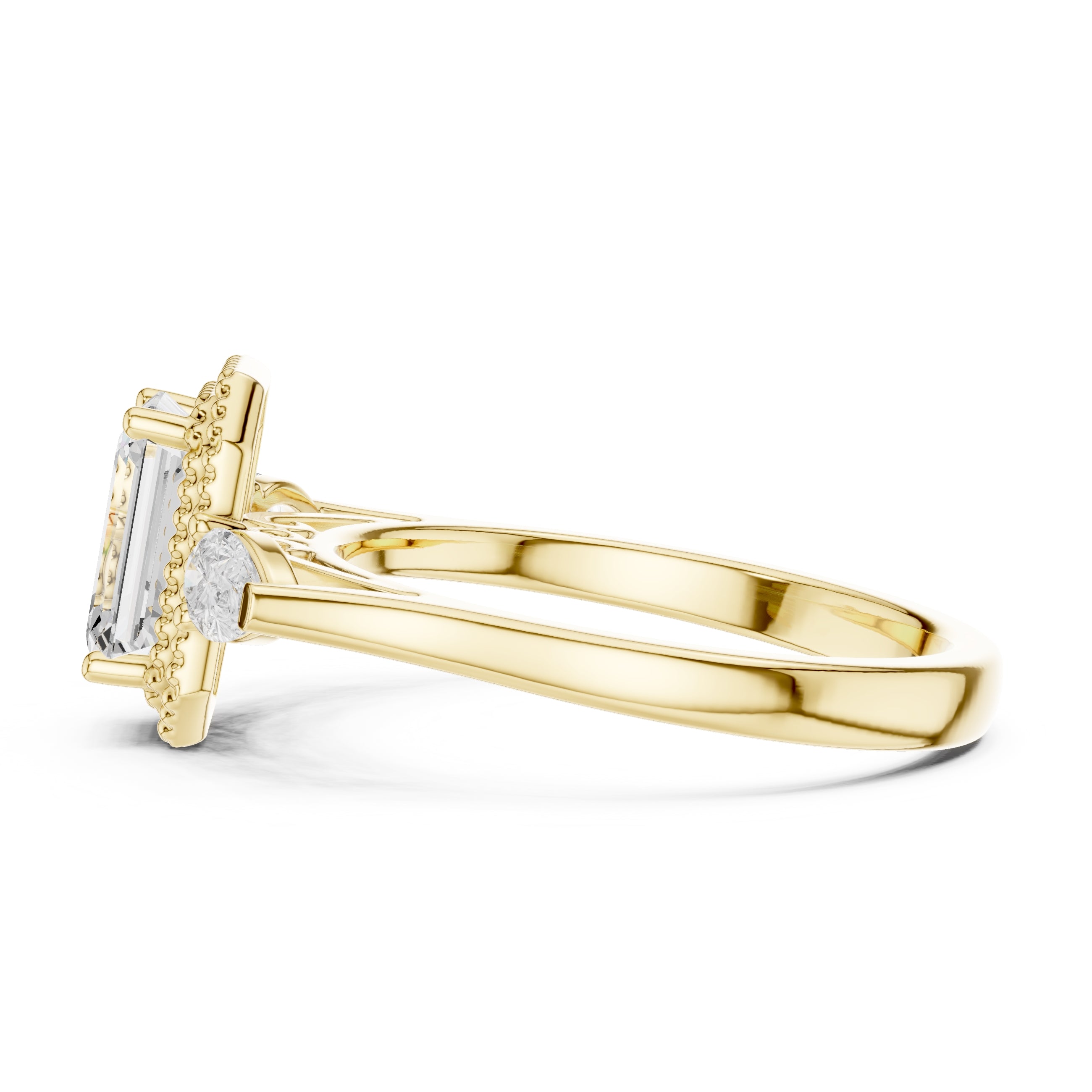 1.31 ct Emerald Cut Pear Halo Ring 1.31ct Yellow Gold