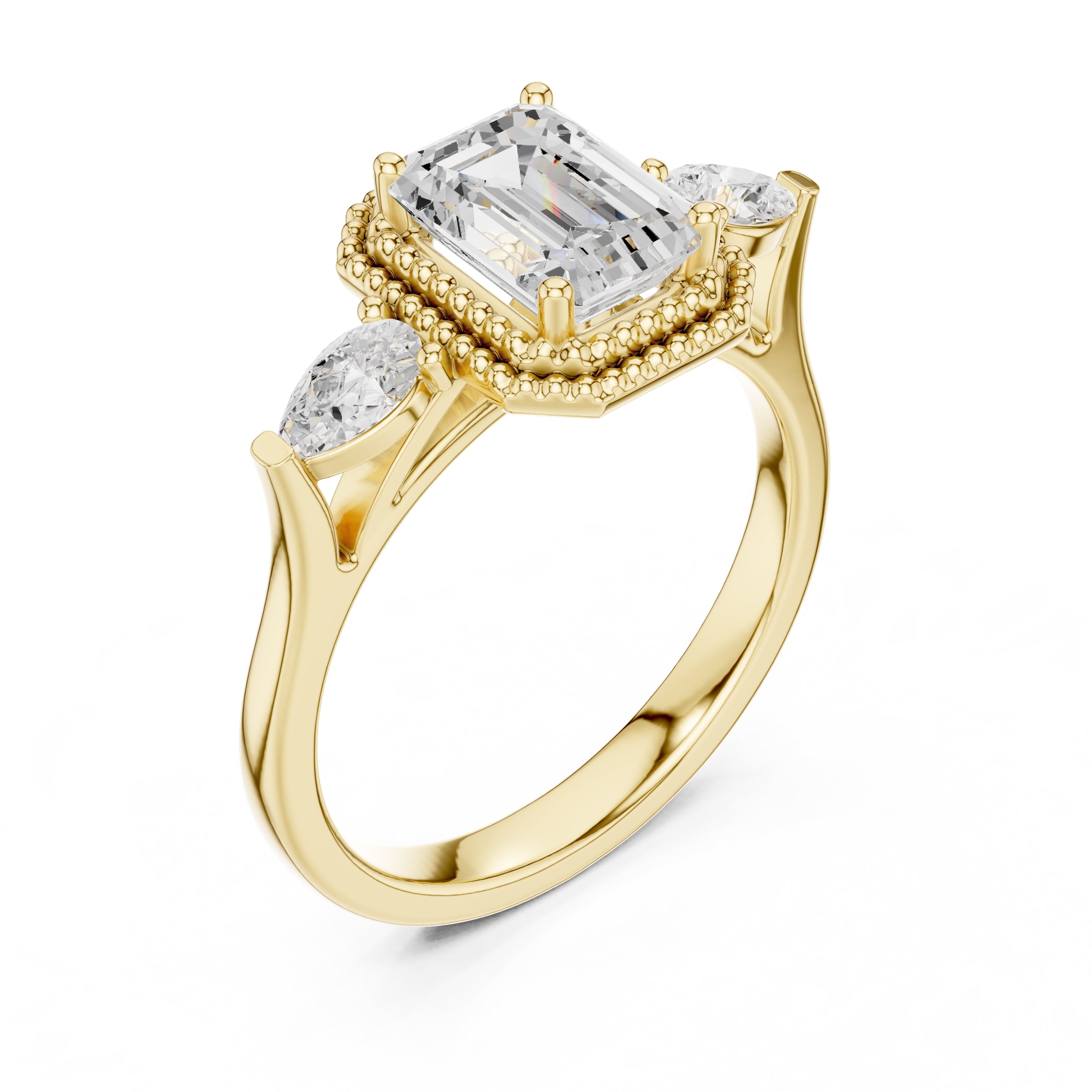 1.31 ct Emerald Cut Pear Halo Ring 1.31ct Yellow Gold