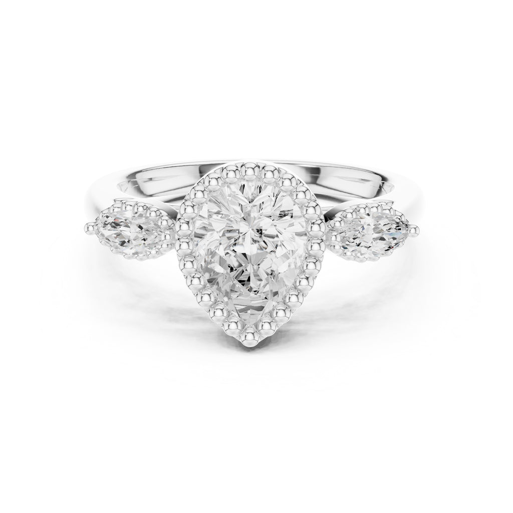 1.31 ct Pear Marquise Halo Ring 1.31ct White Gold