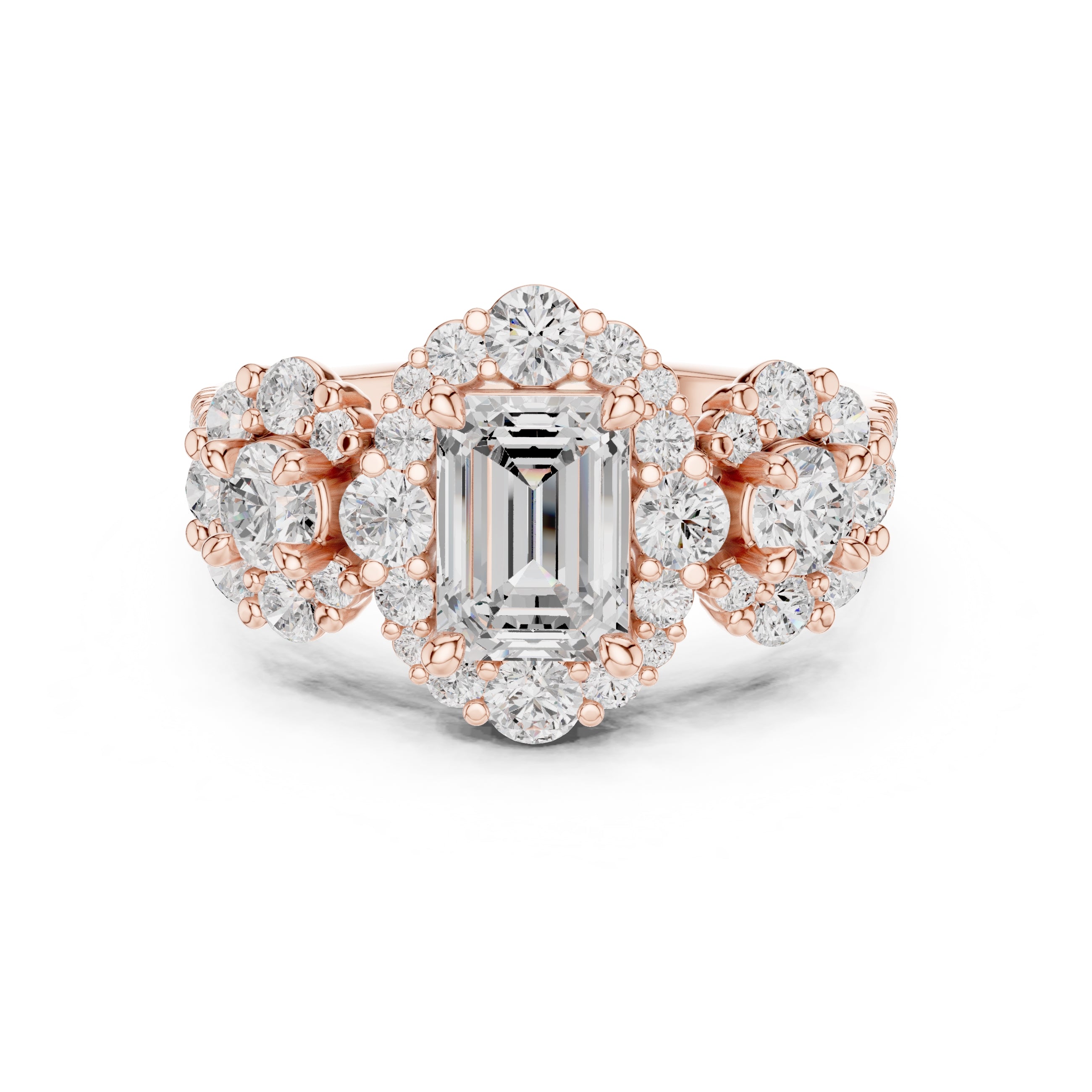 0.30 ct Emerald Cut Cluster Halo Ring 0.3ct Rose Gold