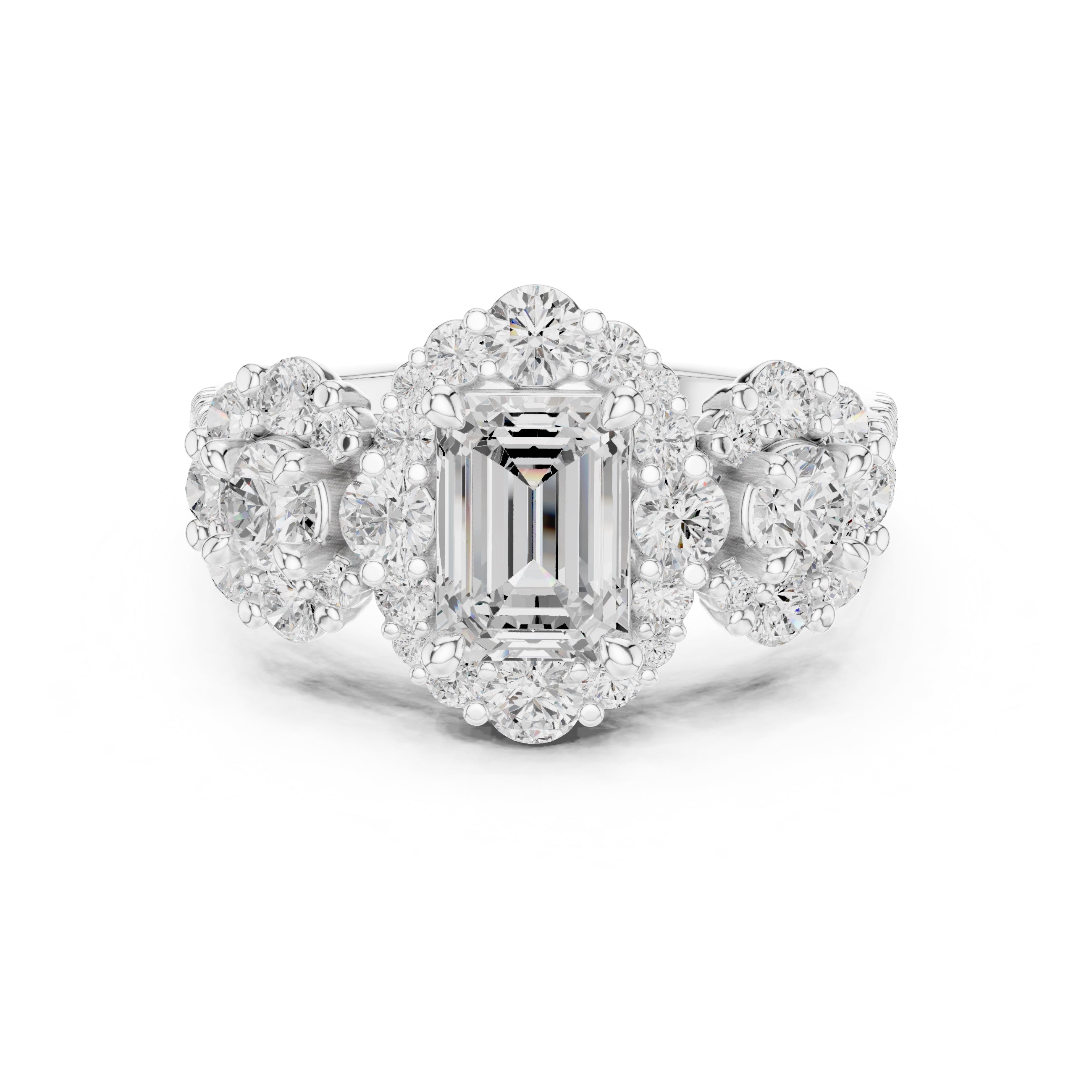 0.30 ct Emerald Cut Cluster Halo Ring 0.3ct White Gold