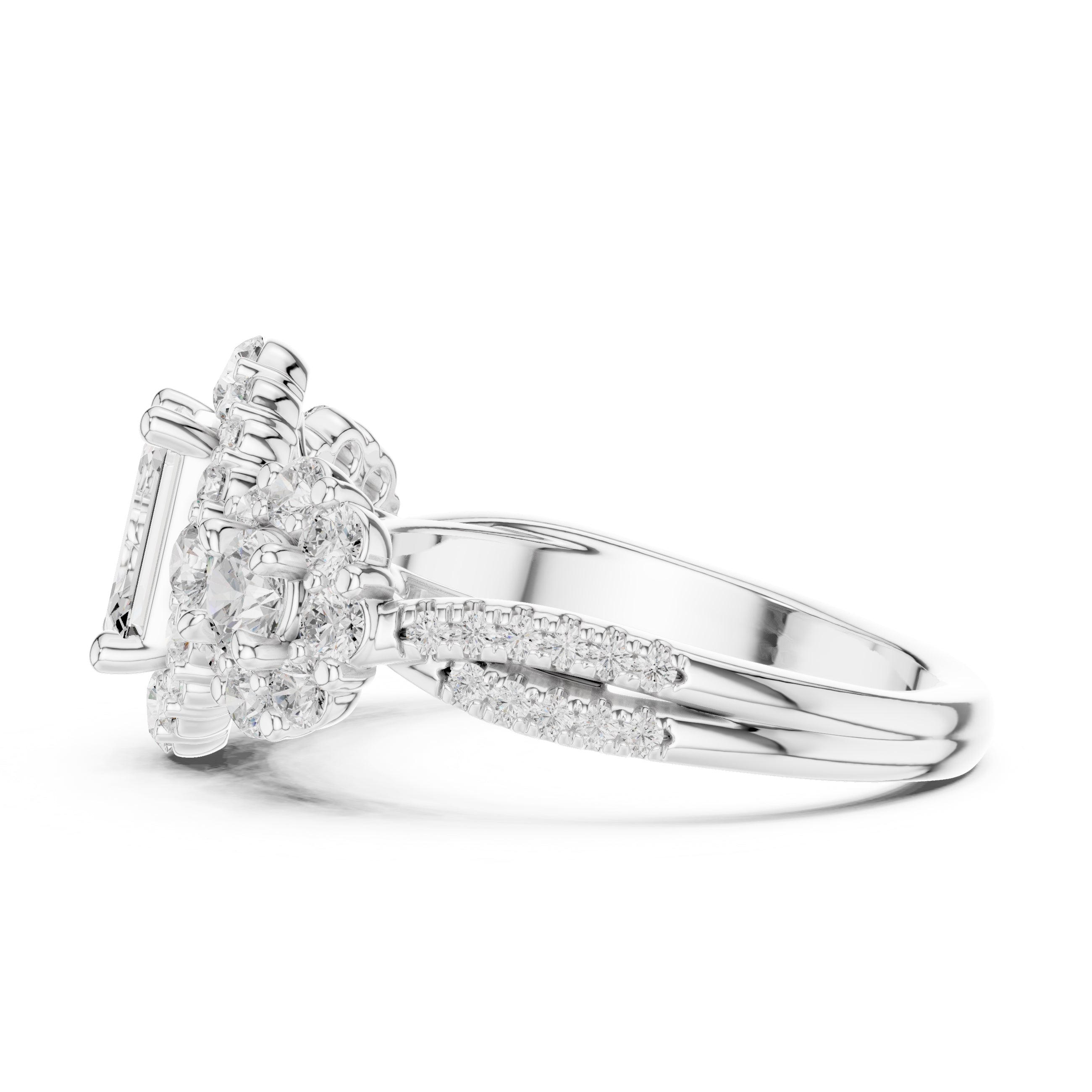 0.30 ct Emerald Cut Cluster Halo Ring 0.3ct White Gold