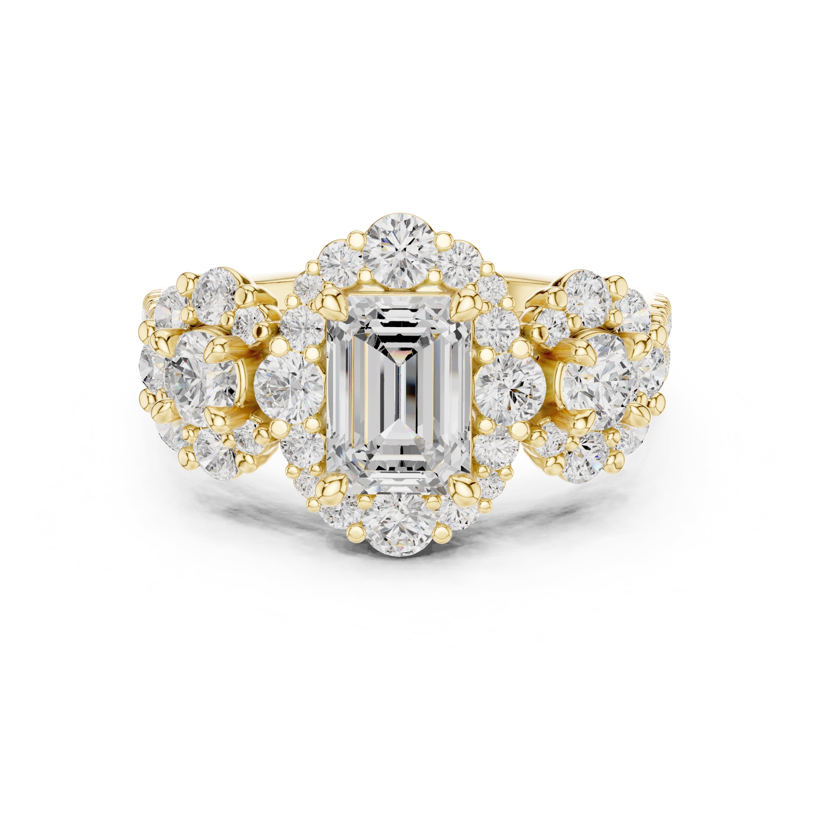 0.30 ct Emerald Cut Cluster Halo Ring 0.3ct Yellow Gold