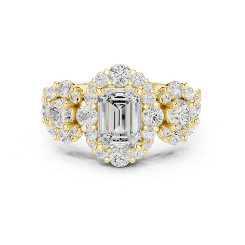 0.30 ct Emerald Cut Cluster Halo Ring 0.3ct Yellow Gold