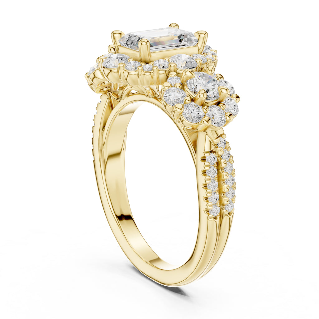 0.30 ct Emerald Cut Cluster Halo Ring 0.3ct Yellow Gold